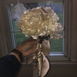 Silk wedding bouquet with brooches.